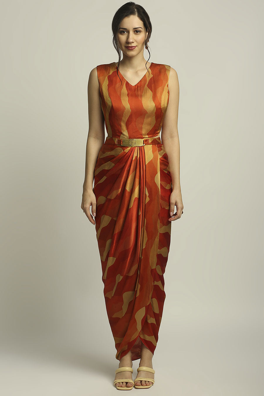 Multicolor Printed Drape Dress With Jacket