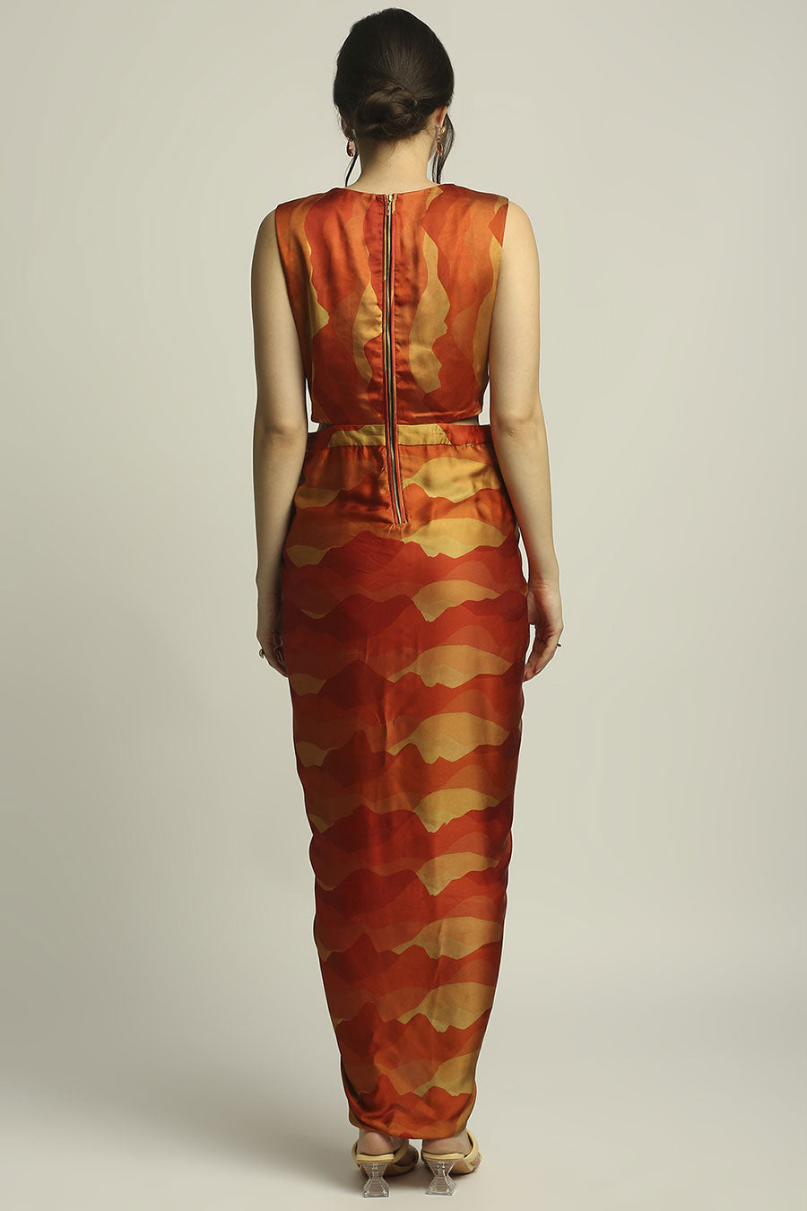 Multicolor Printed Drape Dress With Jacket