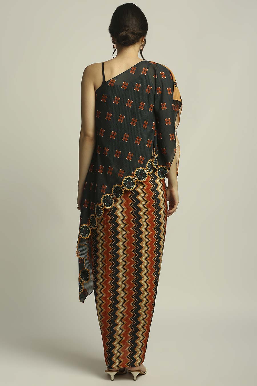 Tiraz Printed One Shoulder Top & Skirt Co-Ord Set