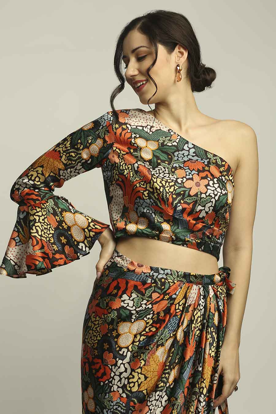 Multicolor Printed Top & Skirt Co-Ord Set