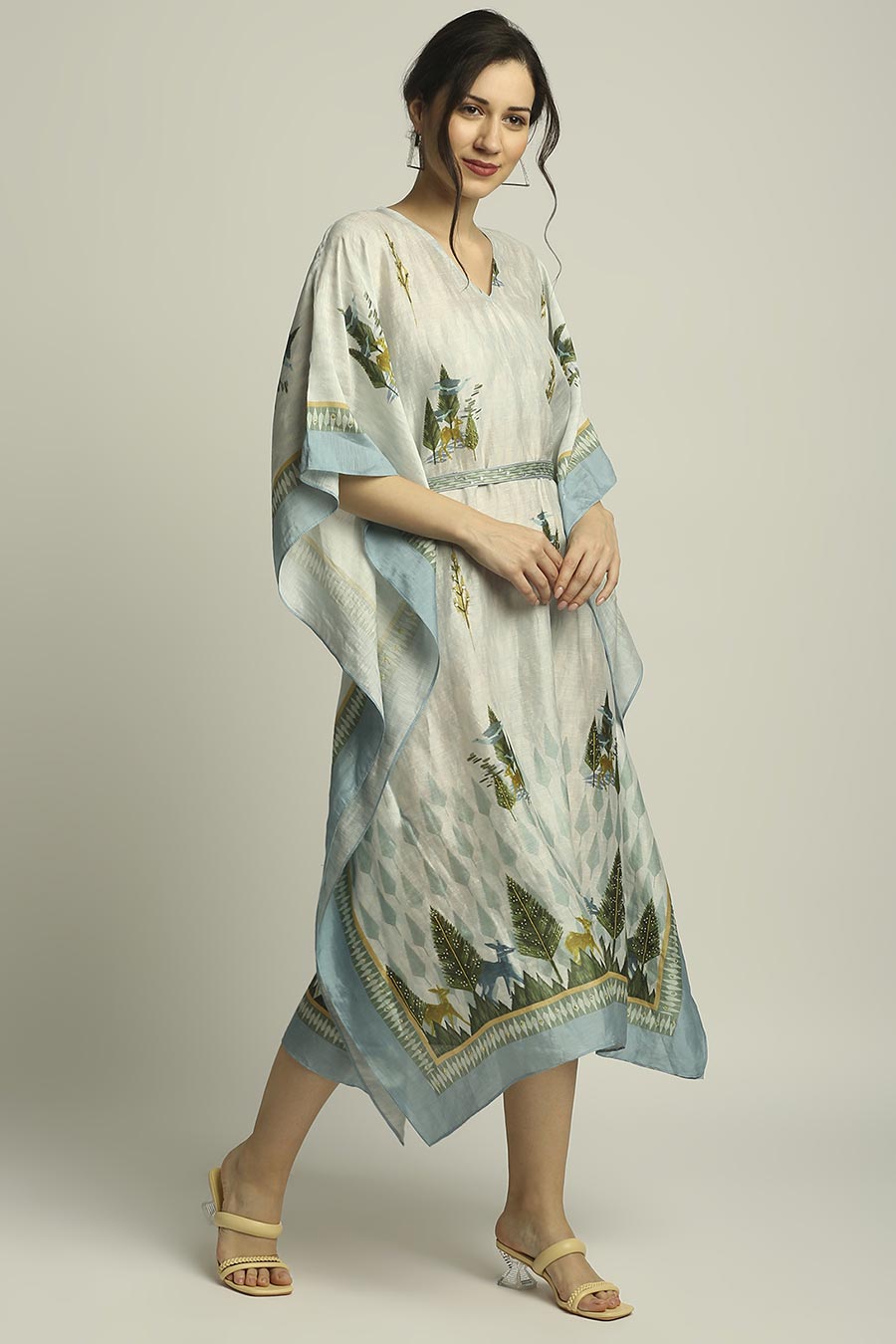 Multicolor Printed Kaftan With Belt