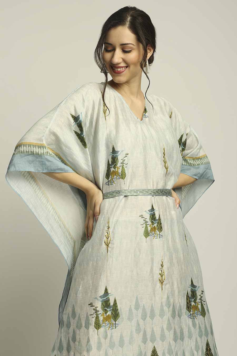 Multicolor Printed Kaftan With Belt