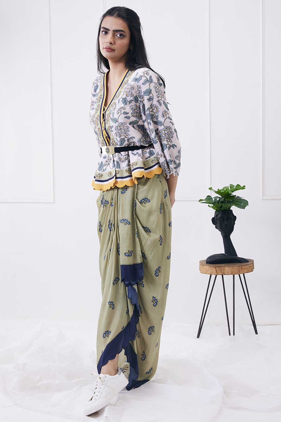 Yasmin Printed Drape Skirt With Peplum Top