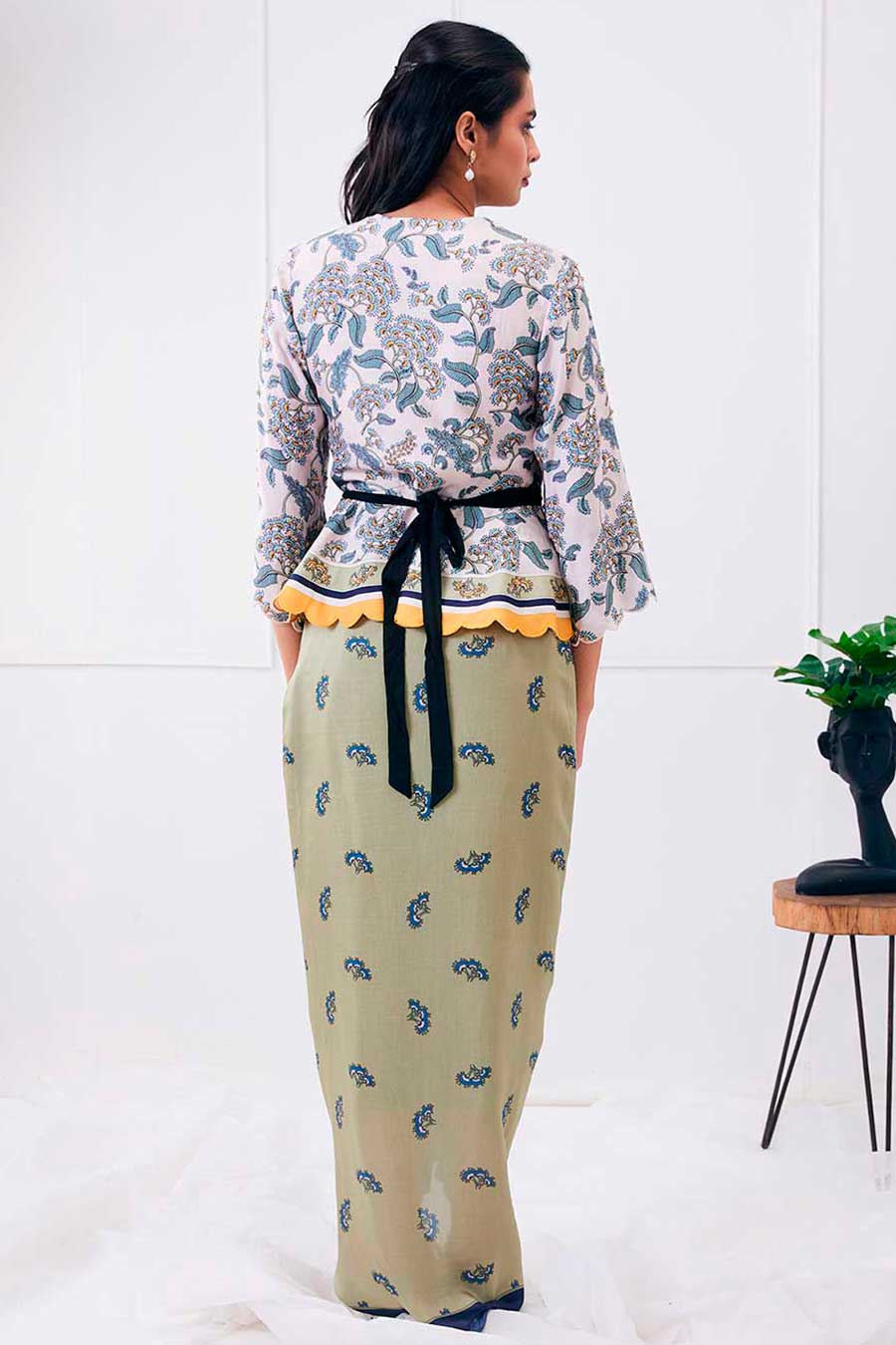 Yasmin Printed Drape Skirt With Peplum Top