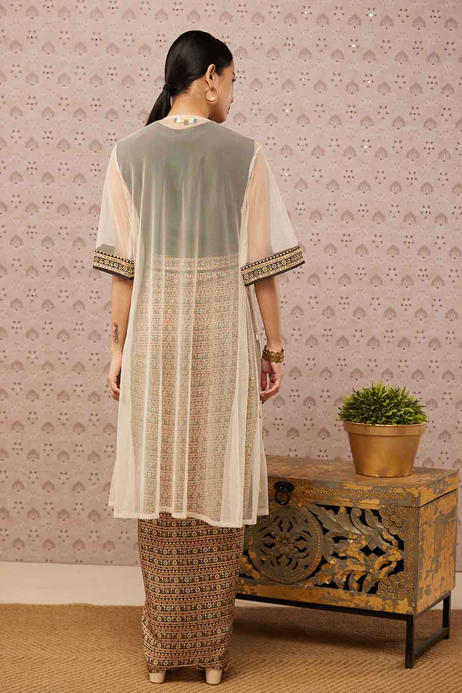 Sarouk Printed Drape Skirt Set with Jacket