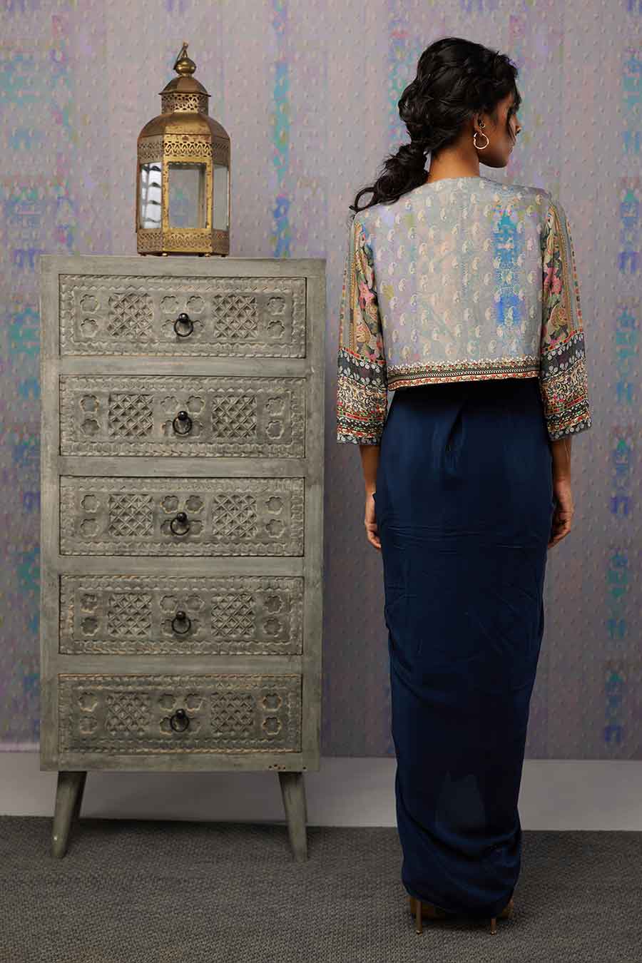 Ikaya Embroidered Drape Dress With Jacket