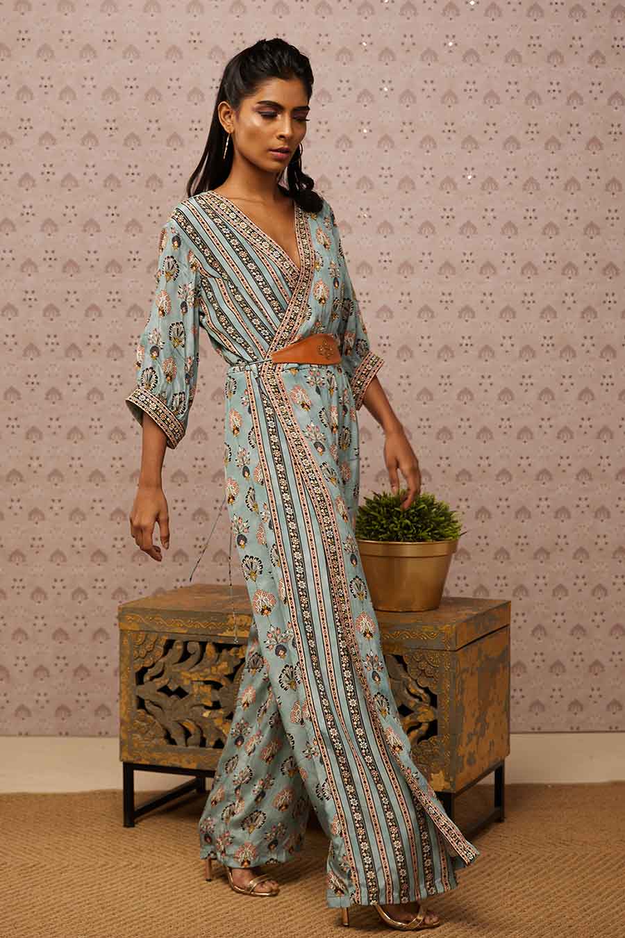 Sarouk Printed Overlap Jumpsuit With Belt