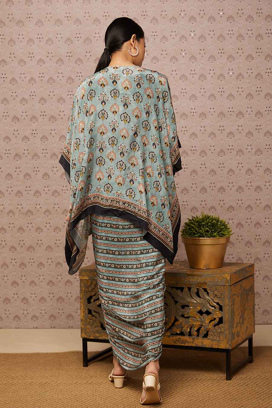 Sarouk Embroidered Drape Dress With Cape