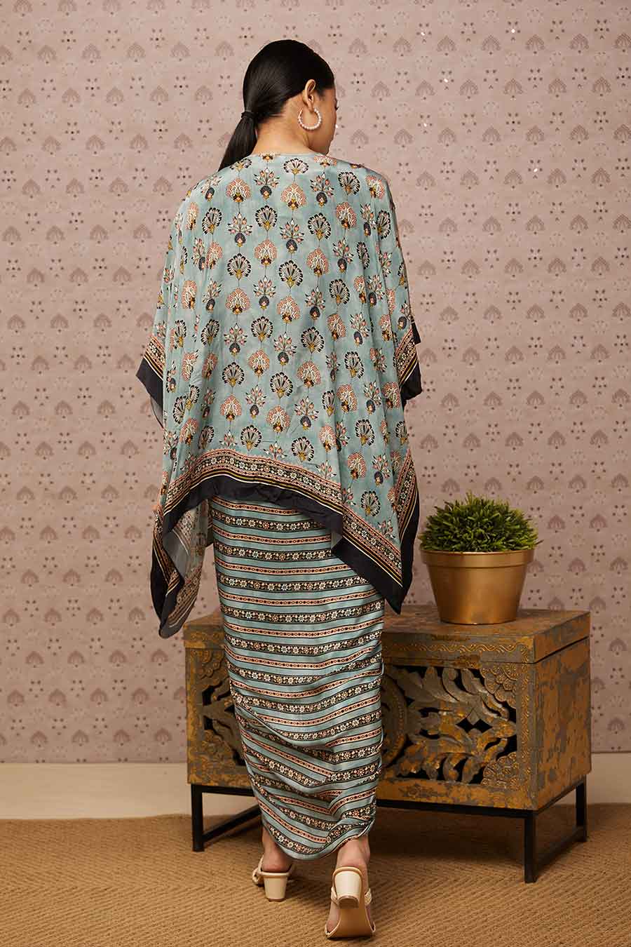 Sarouk Embroidered Drape Dress With Cape