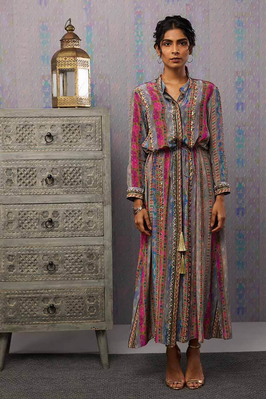 Ikaya Embroidered Dress With Tie-Up