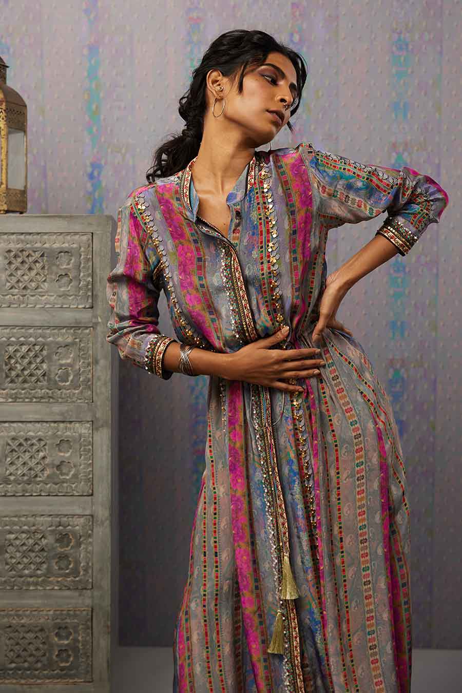 Ikaya Embroidered Dress With Tie-Up
