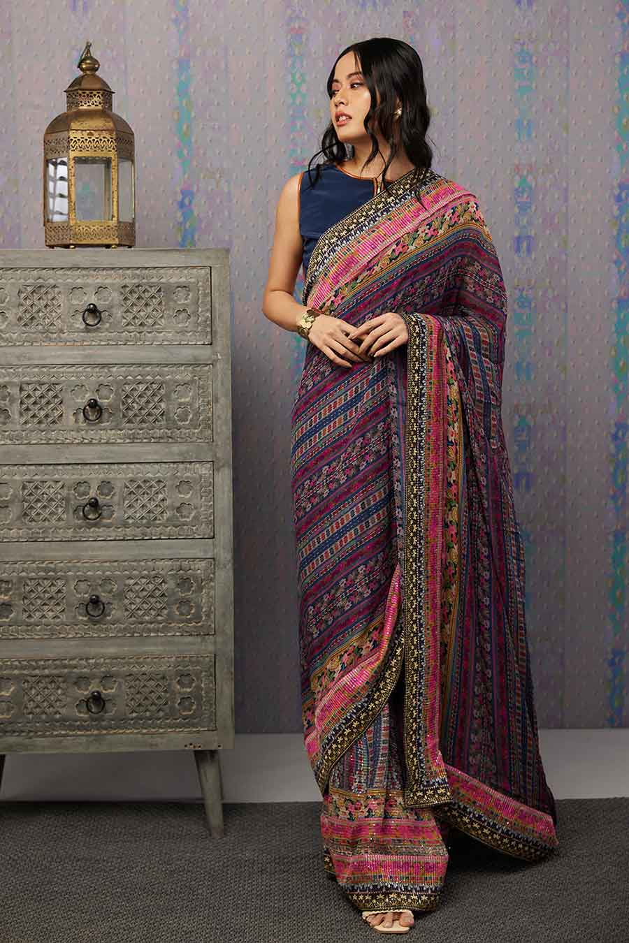 Ikaya Printed Pre-Stiched Saree With Blouse