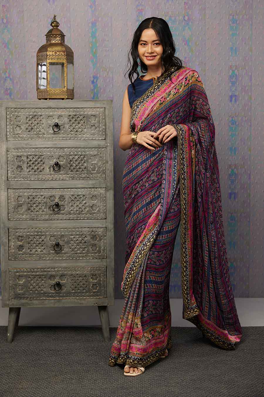 Ikaya Printed Pre-Stiched Saree With Blouse