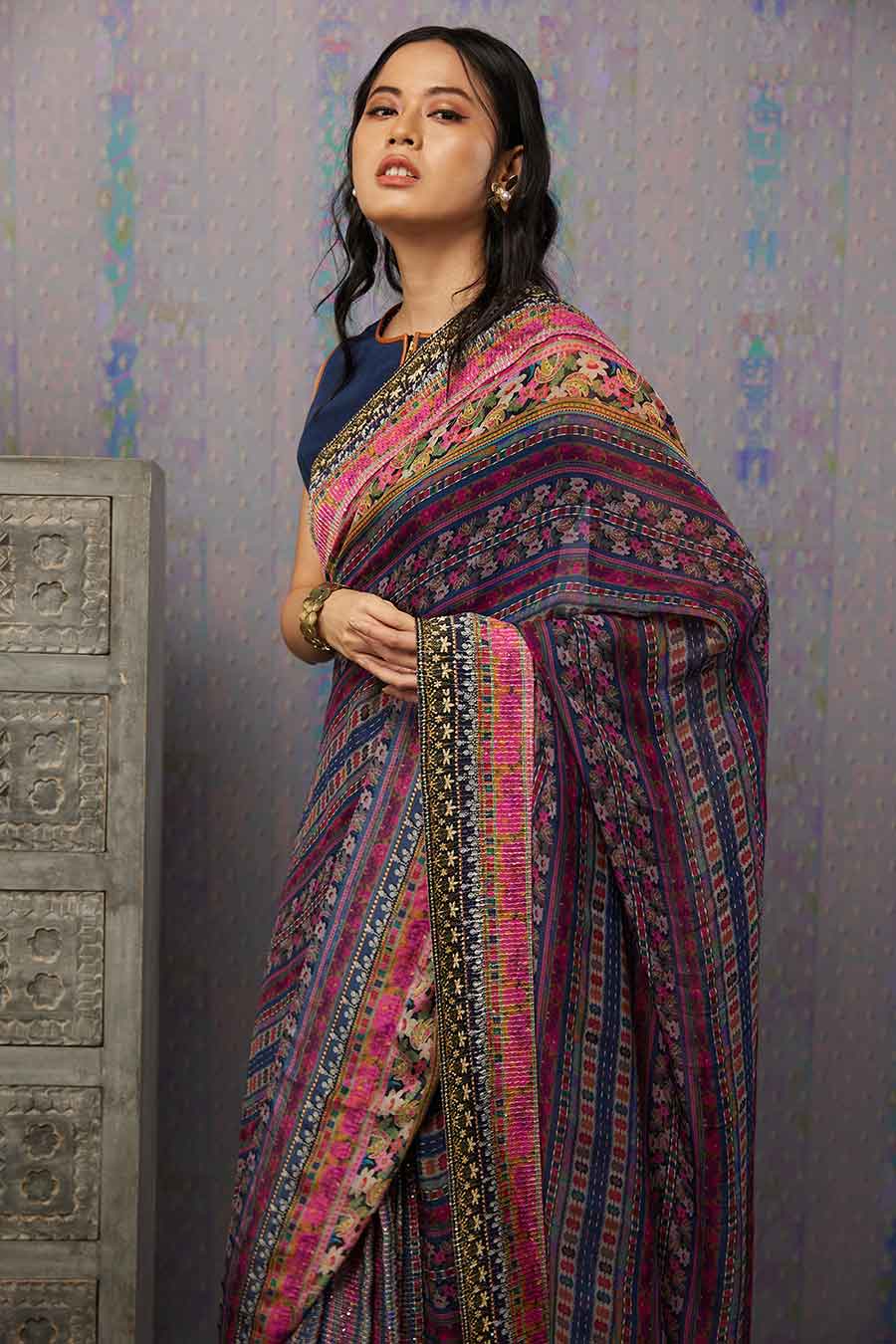 Ikaya Printed Pre-Stiched Saree With Blouse