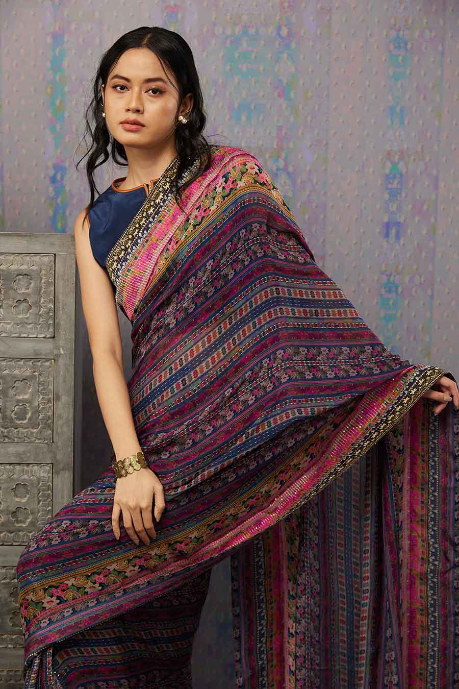 Ikaya Printed Pre-Stiched Saree With Blouse