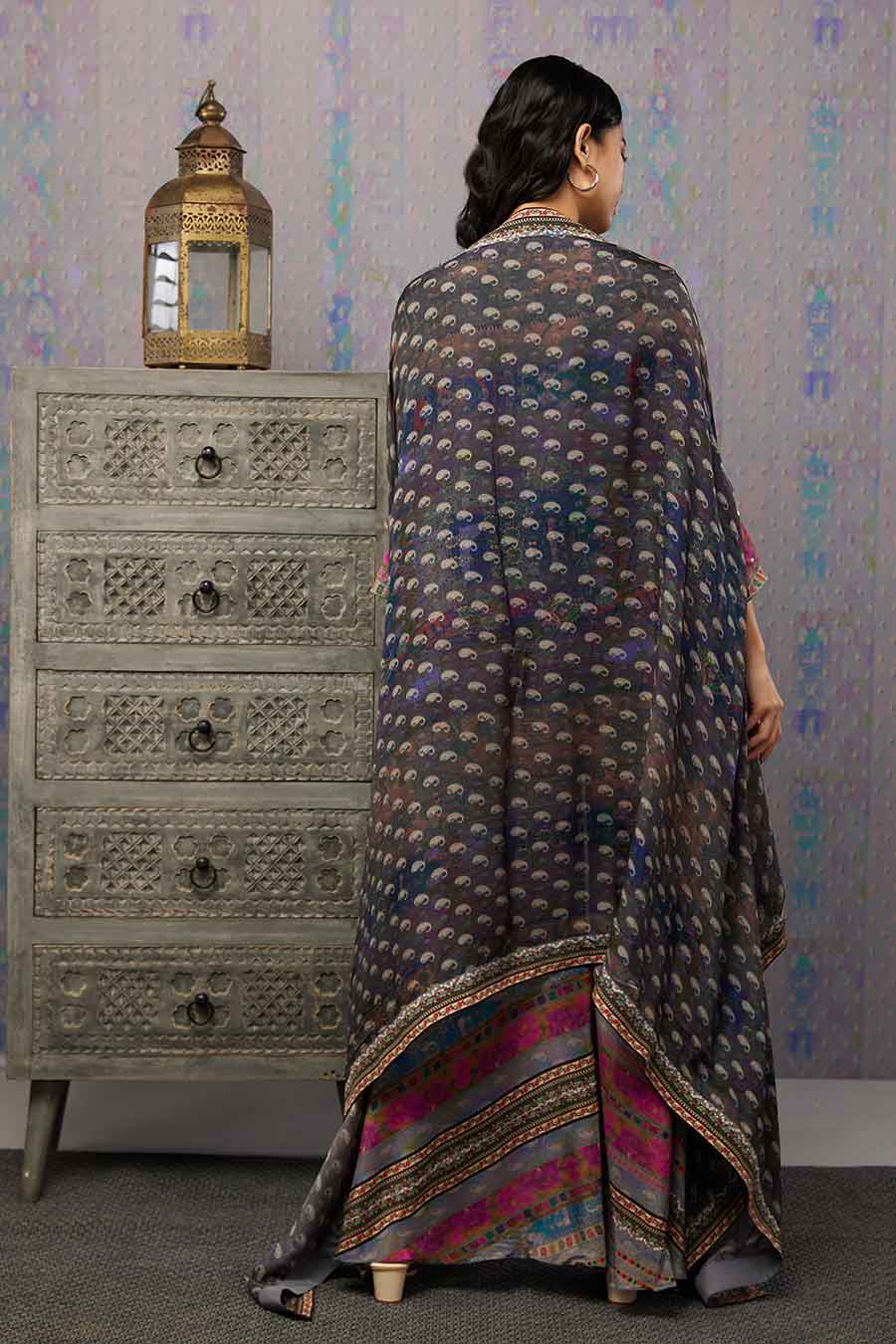 Ikaya Printed Co-Ord Set With Cape