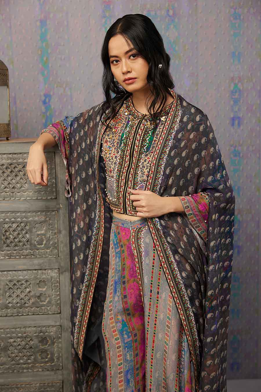 Ikaya Printed Co-Ord Set With Cape