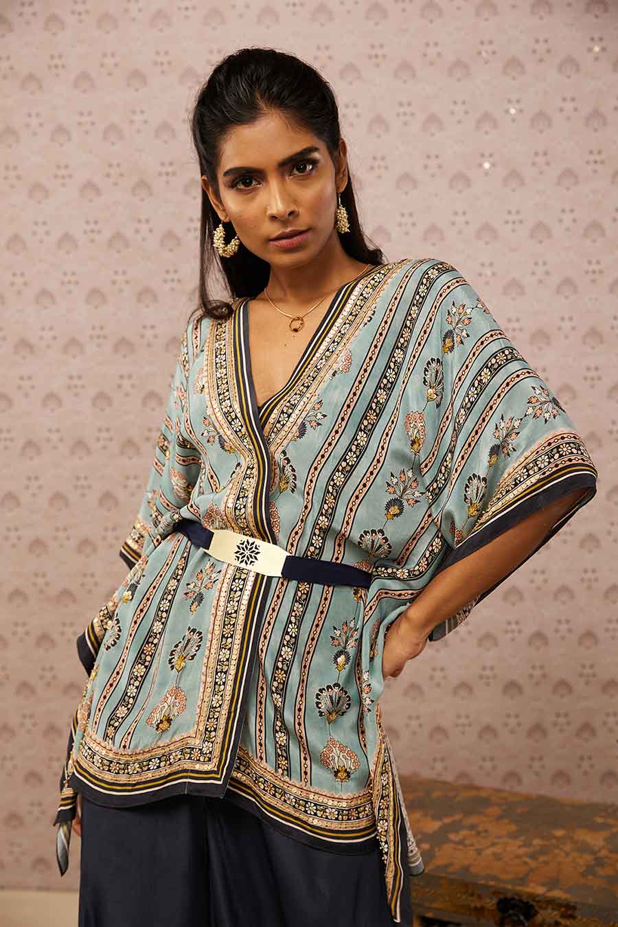 Sarouk Embroidered Kaftan Set With Belt
