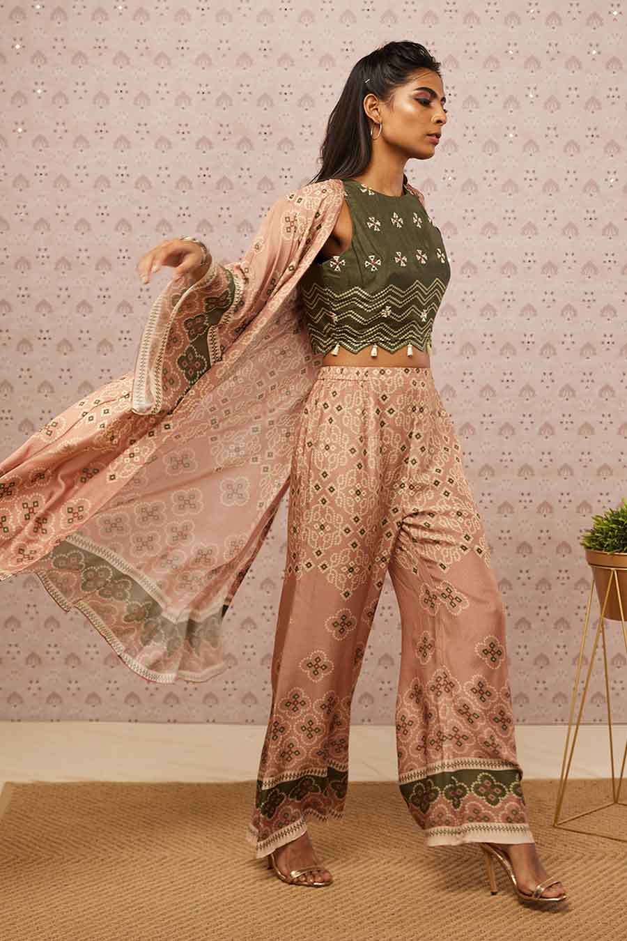 Bandhej Printed Co-Ord Set With Jacket