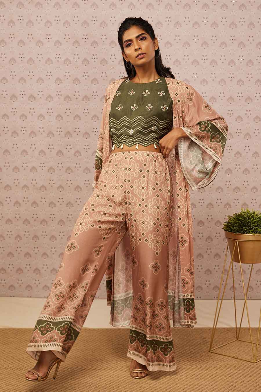 Bandhej Printed Co-Ord Set With Jacket