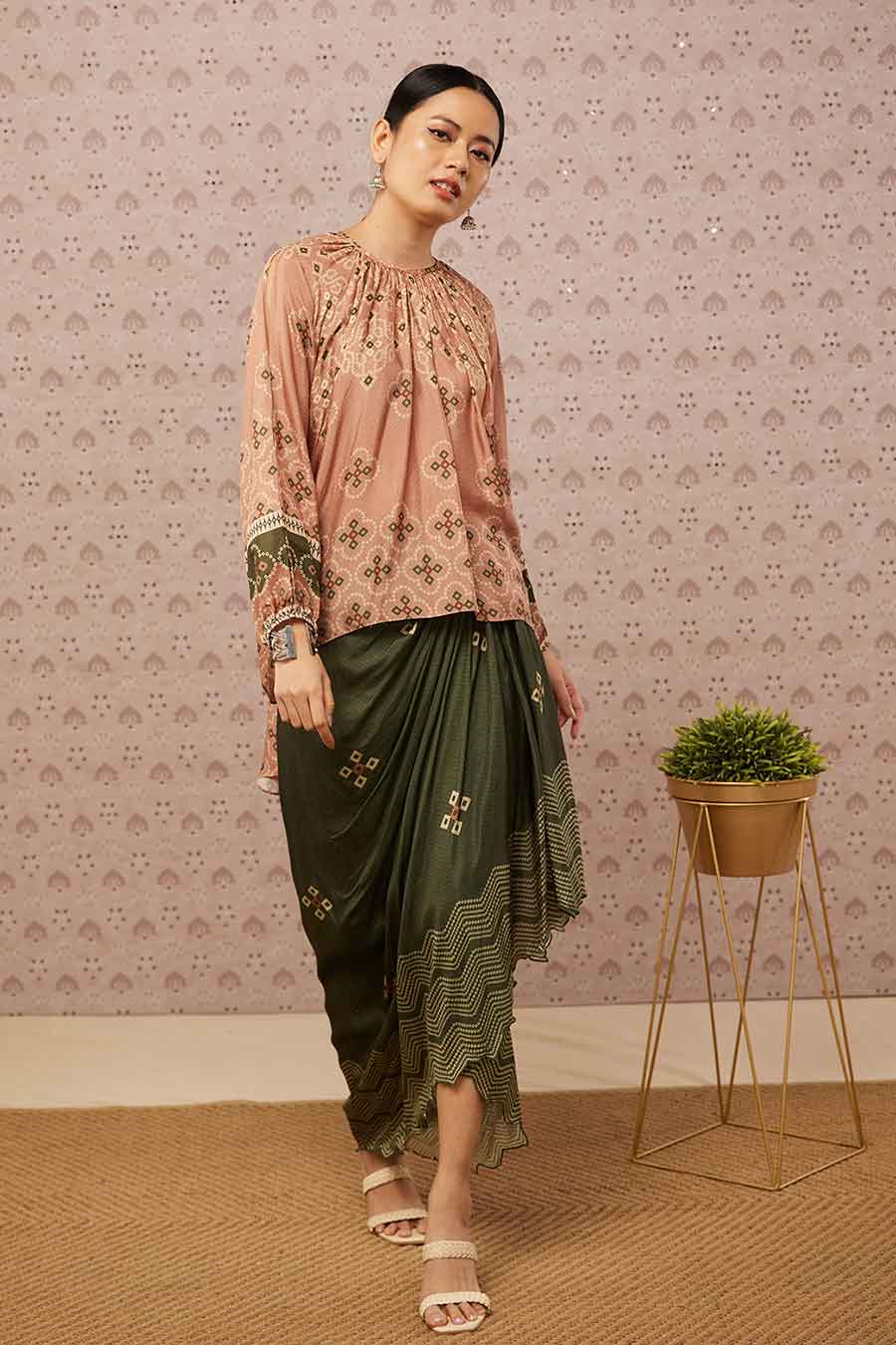 Bandhej Printed Drape Skirt Set