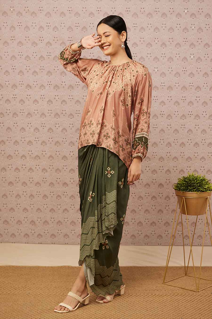 Bandhej Printed Drape Skirt Set