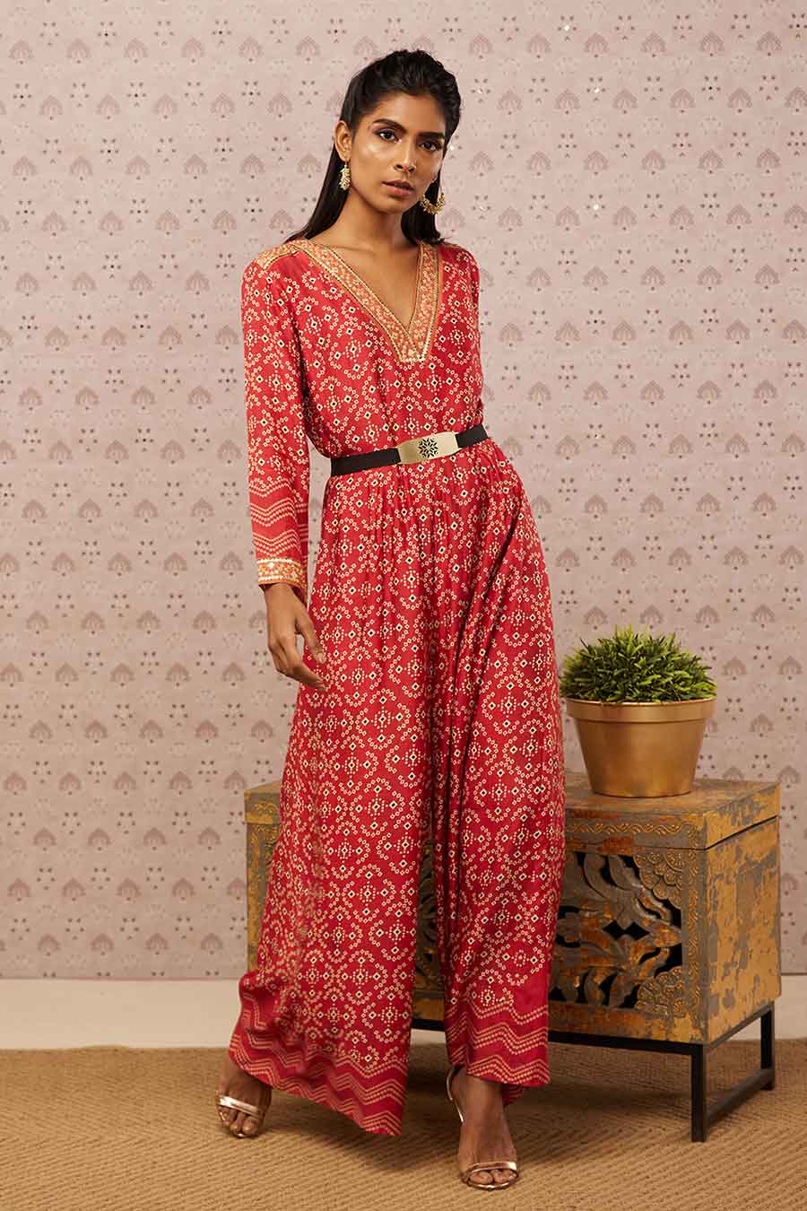 Bandhej Printed Jumpsuit With Belt