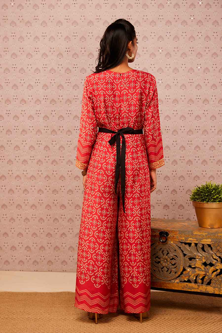 Bandhej Printed Jumpsuit With Belt