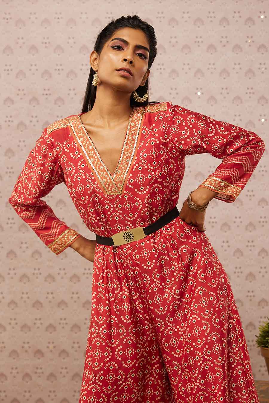 Bandhej Printed Jumpsuit With Belt