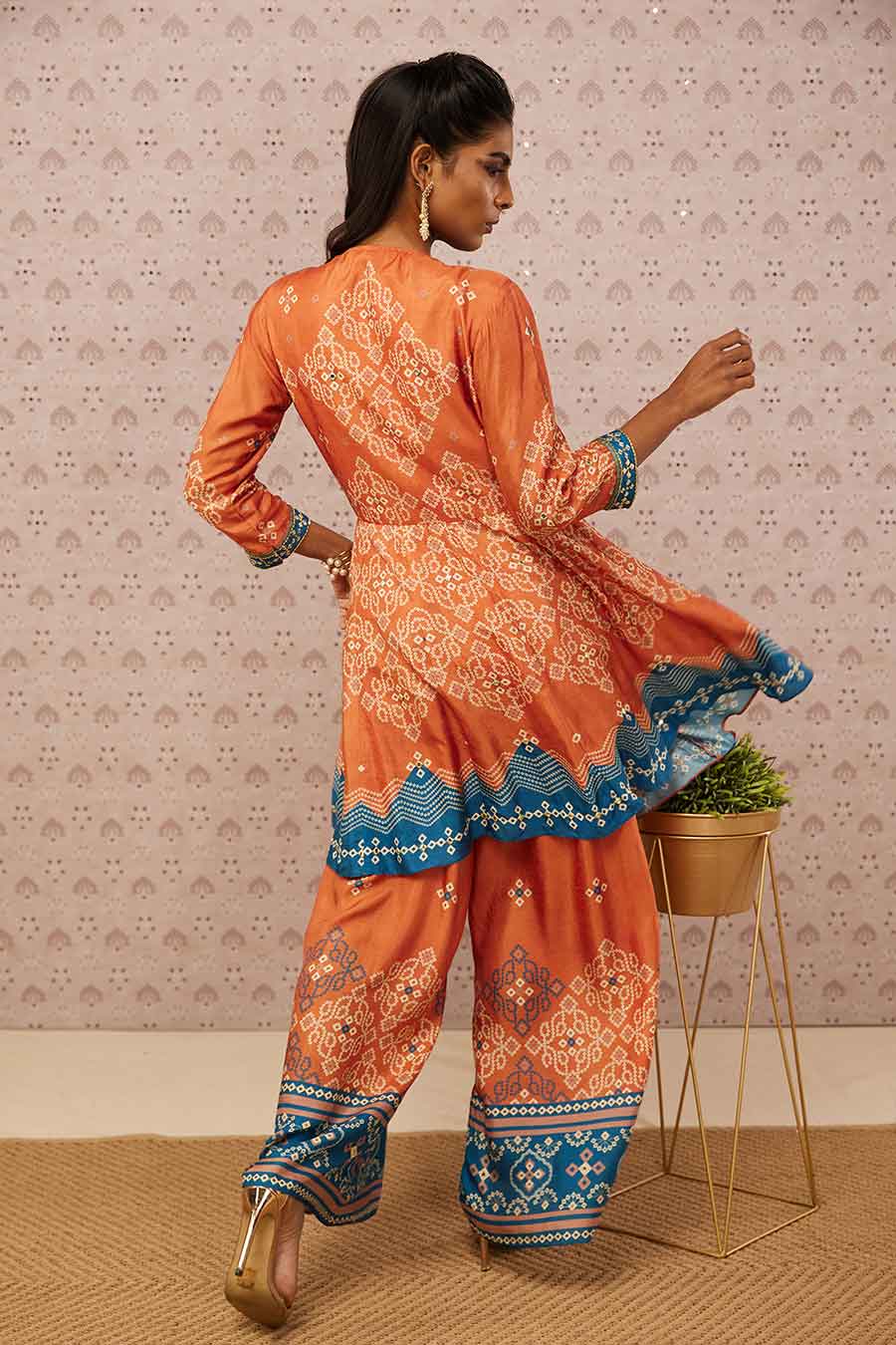 Orange Bandhej Angrakha & Pant Set