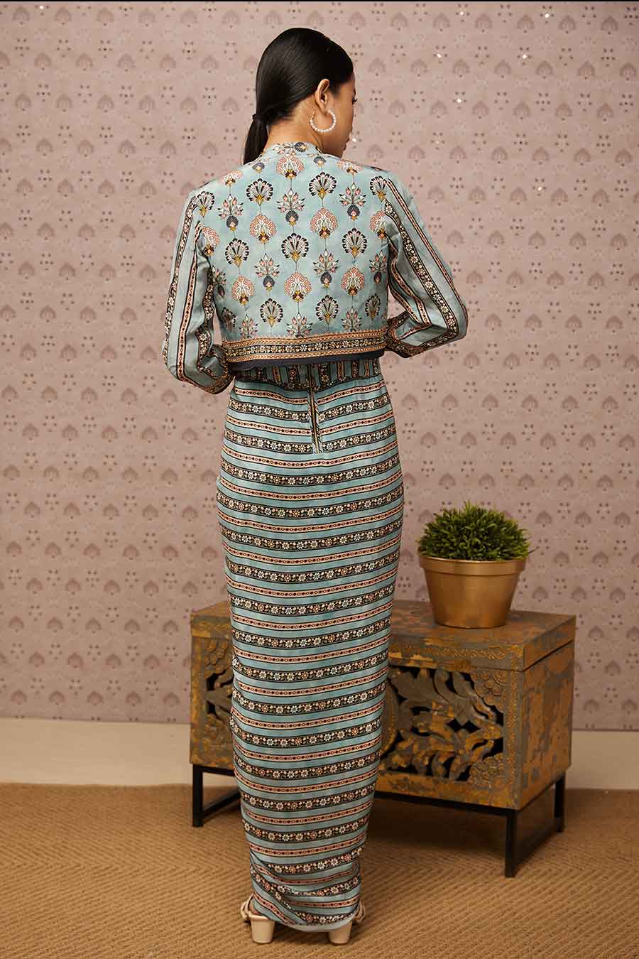 Sarouk Printed Drape Dress With Jacket