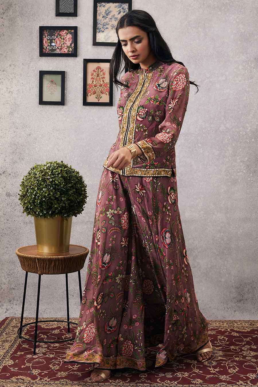 Mehr Embroidered Jacket With Flared Pants