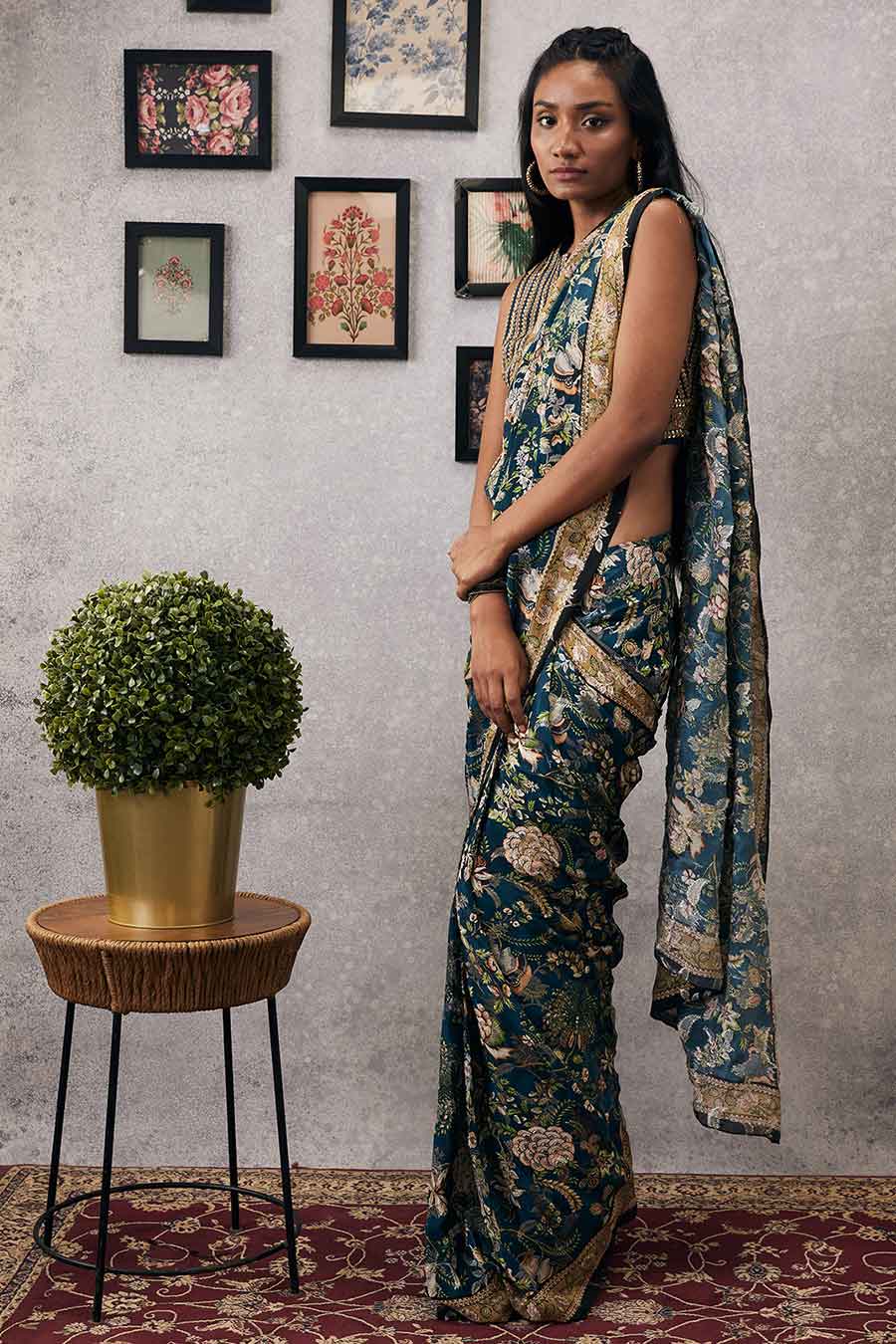 Mehr Embroidered Pre-Draped Saree