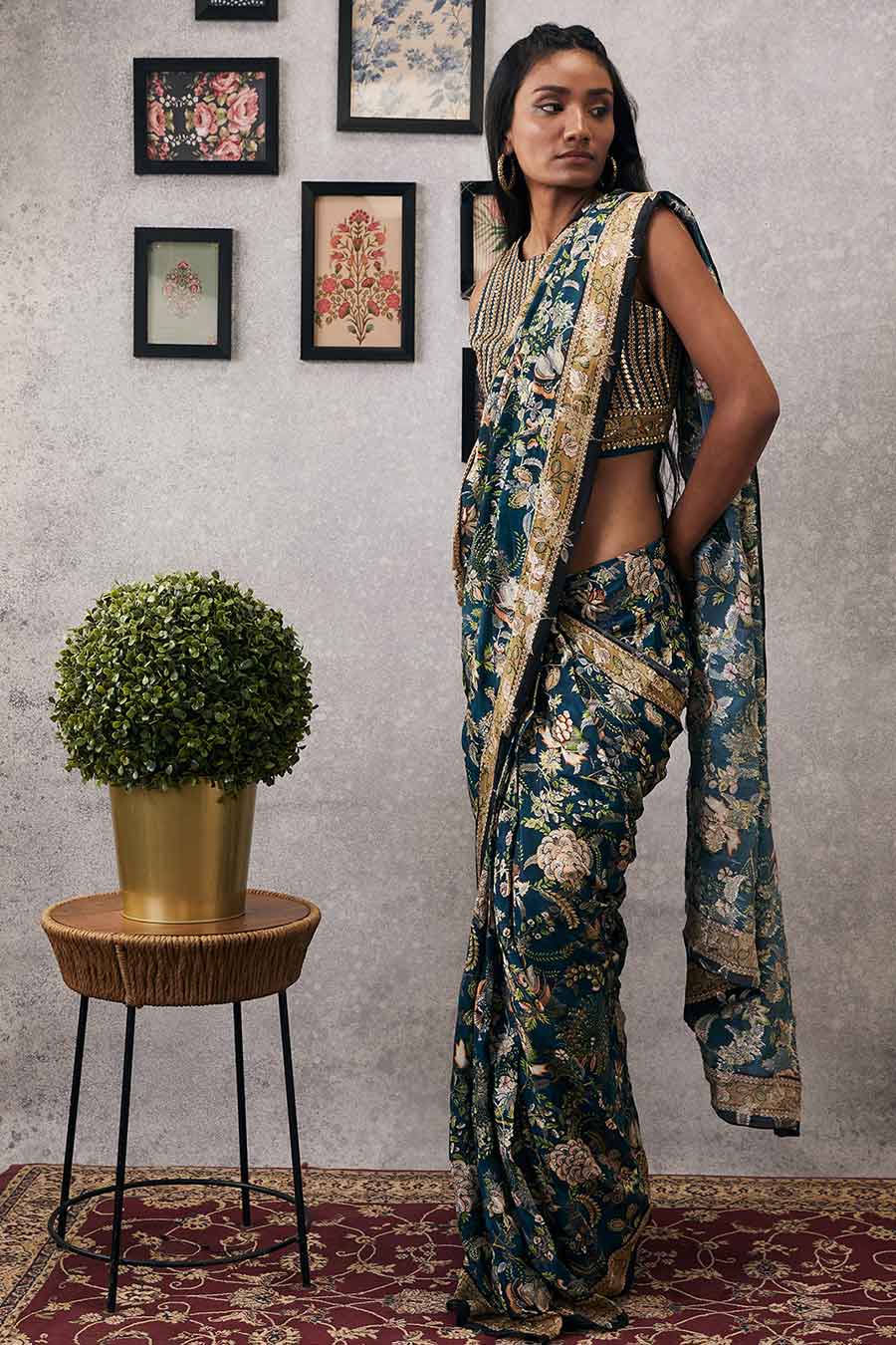 Mehr Embroidered Pre-Draped Saree