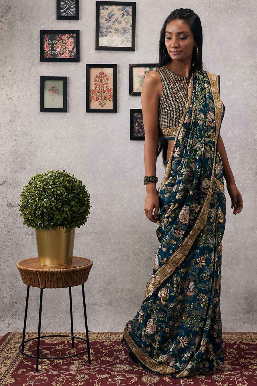 Mehr Embroidered Pre-Draped Saree