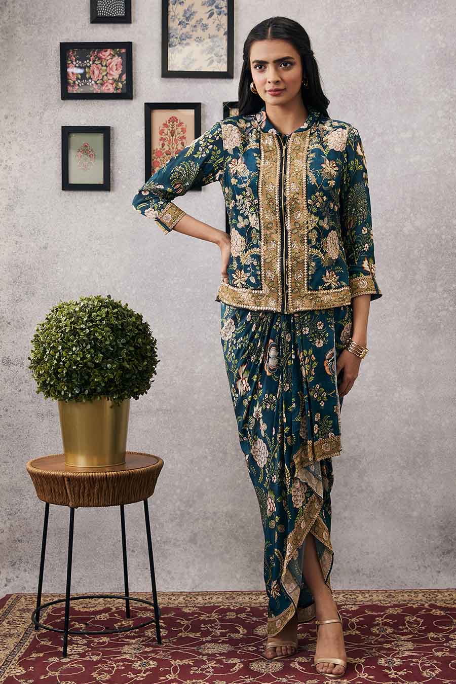 Mehr Printed Drape Dress With Jacket