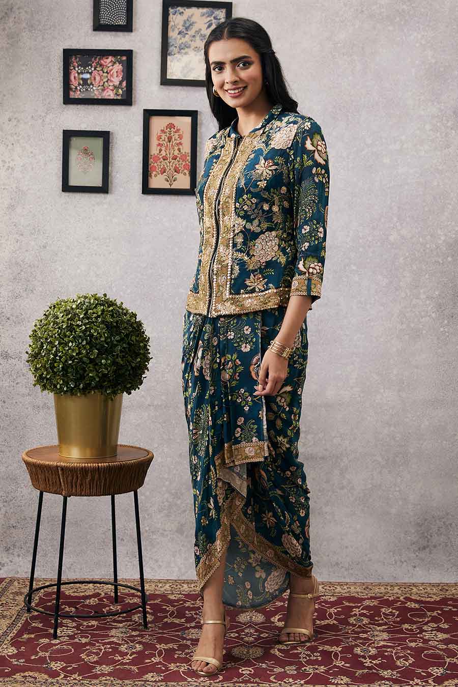 Mehr Printed Drape Dress With Jacket