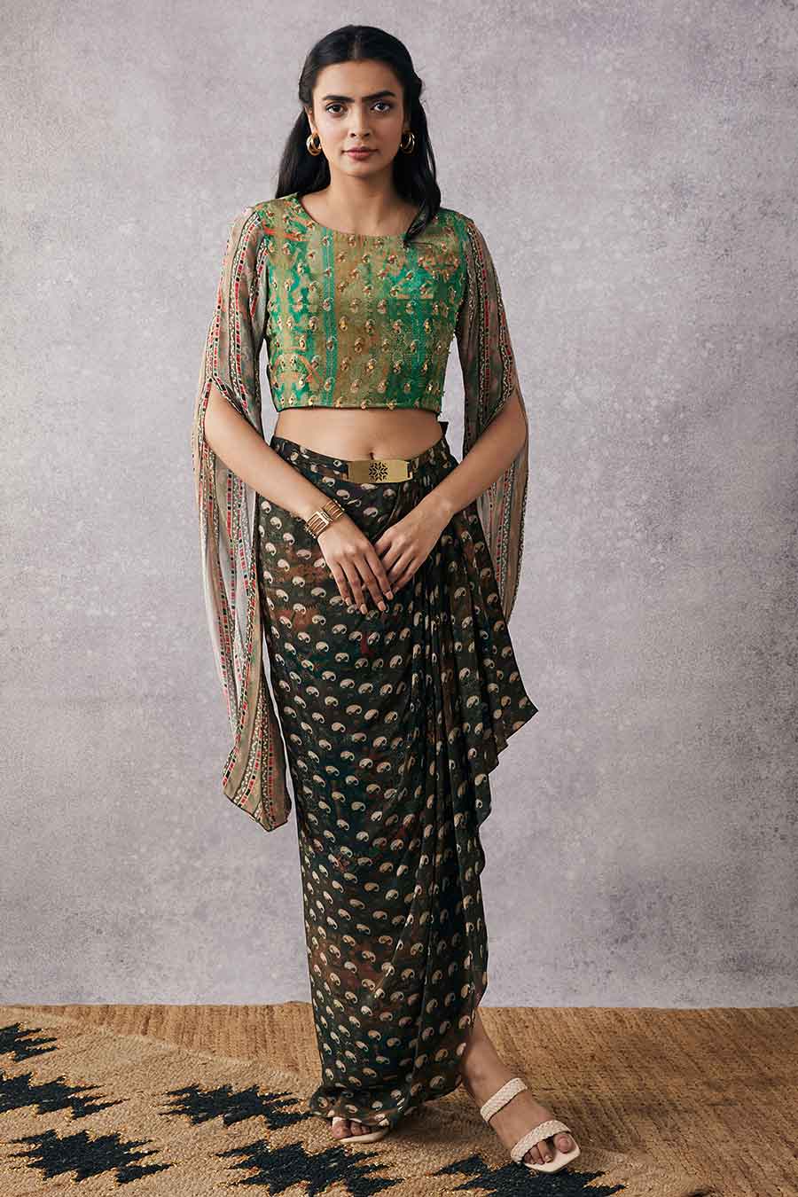 Ikaya Embroidered Top With Drape Skirt