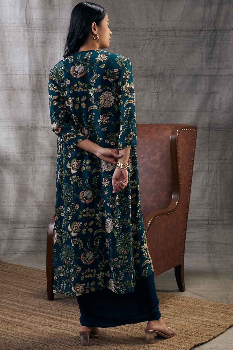 Mehra Drape Dress With Printed Jacket