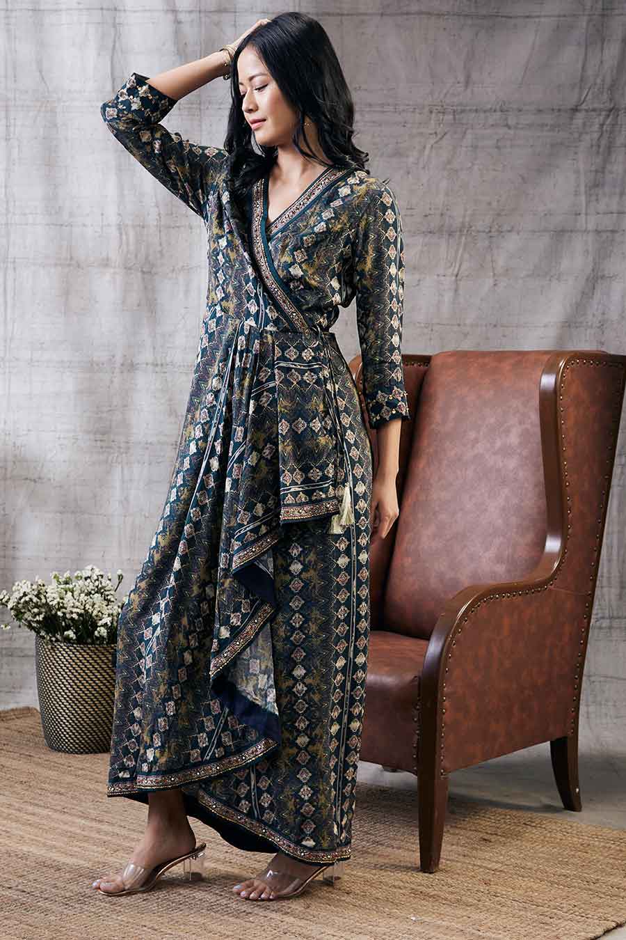 Dilara Embroidered Drape Dress