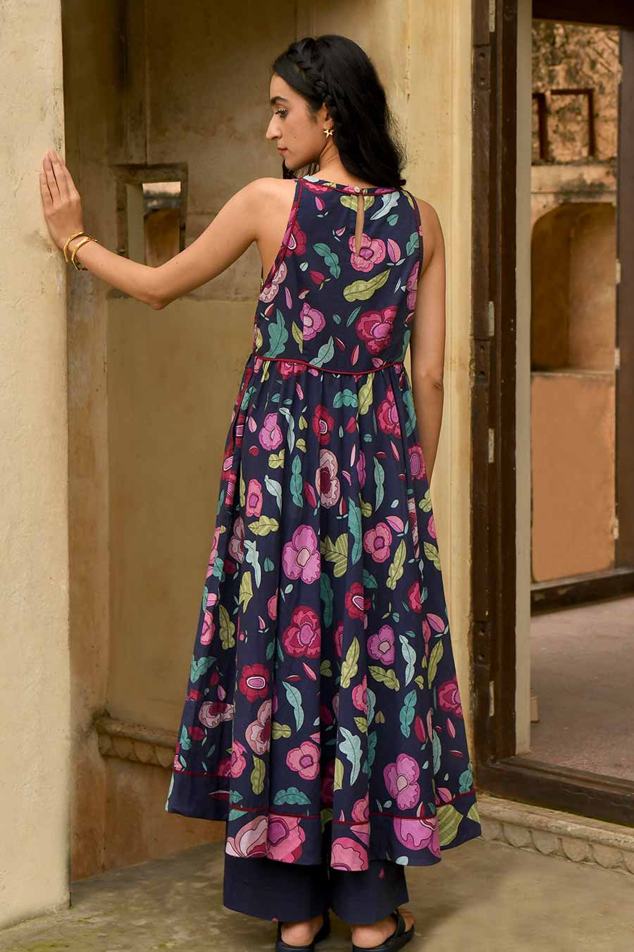 Berry Bloom Floral Print Blue Kurta Set