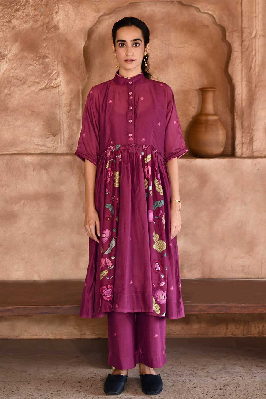 Mahogany Wine Chanderi Kurta & Pant Set