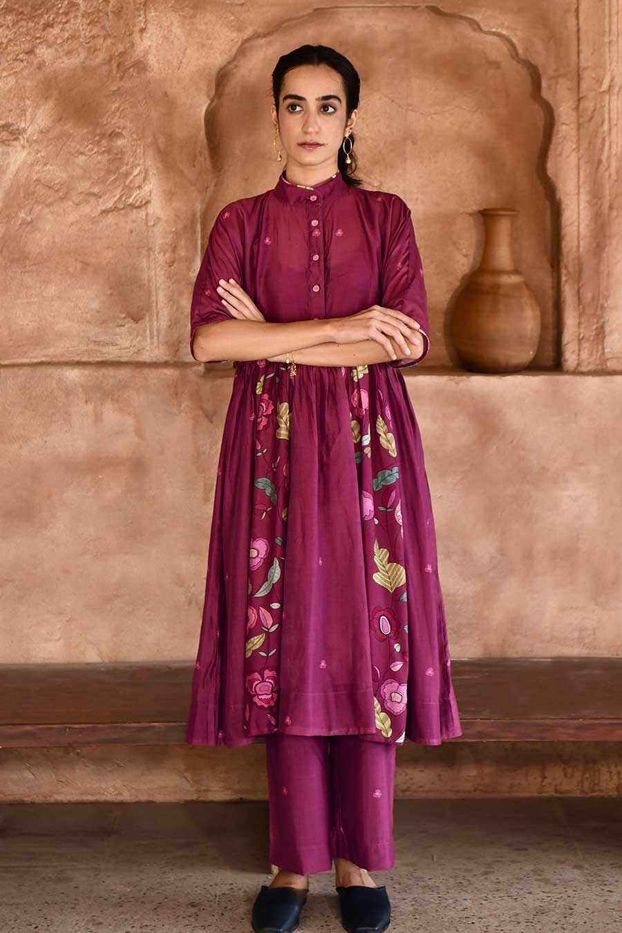 Mahogany Wine Chanderi Kurta & Pant Set