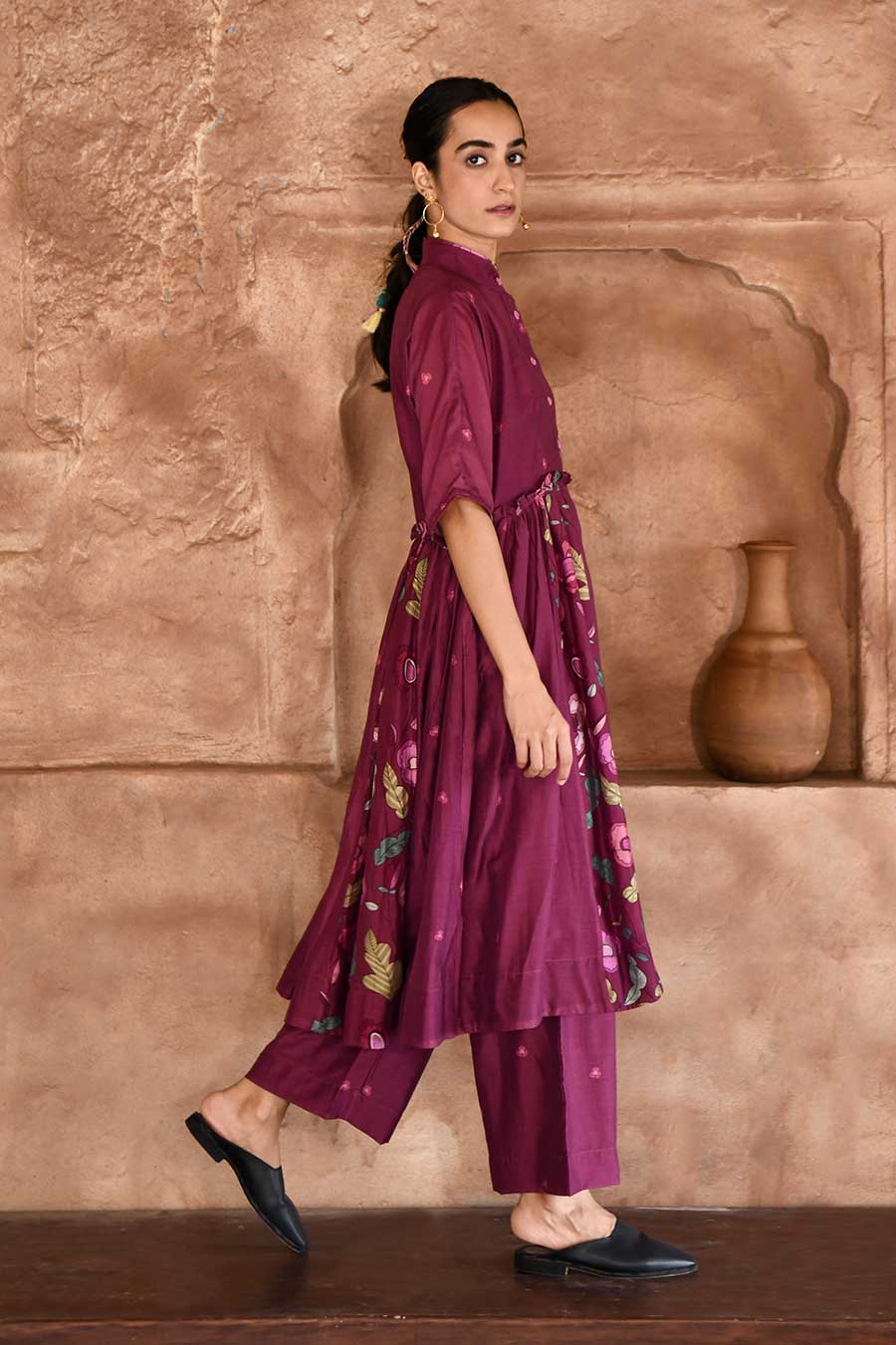 Mahogany Wine Chanderi Kurta & Pant Set