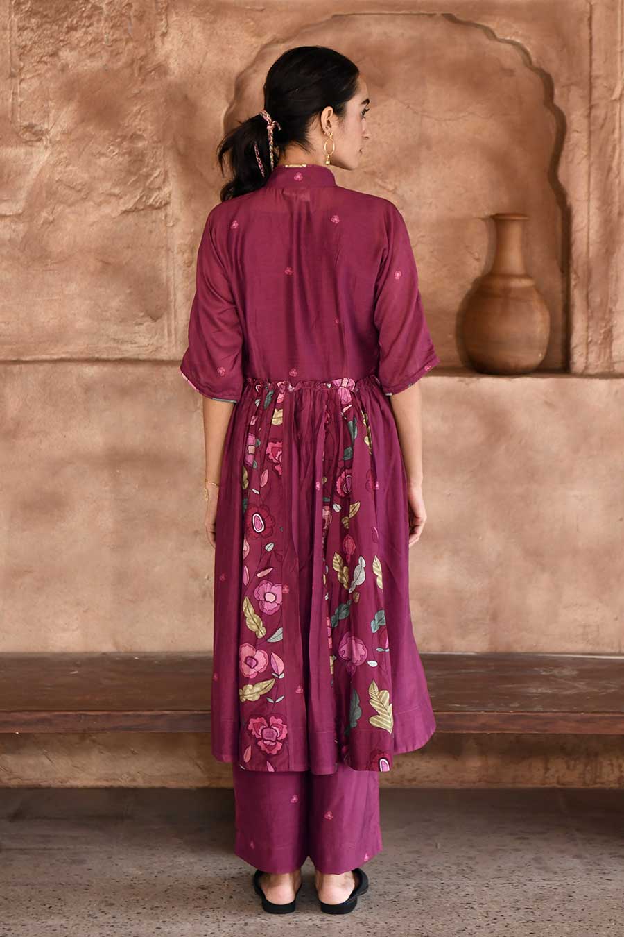 Mahogany Wine Chanderi Kurta & Pant Set