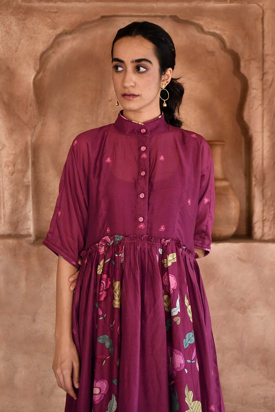 Mahogany Wine Chanderi Kurta & Pant Set