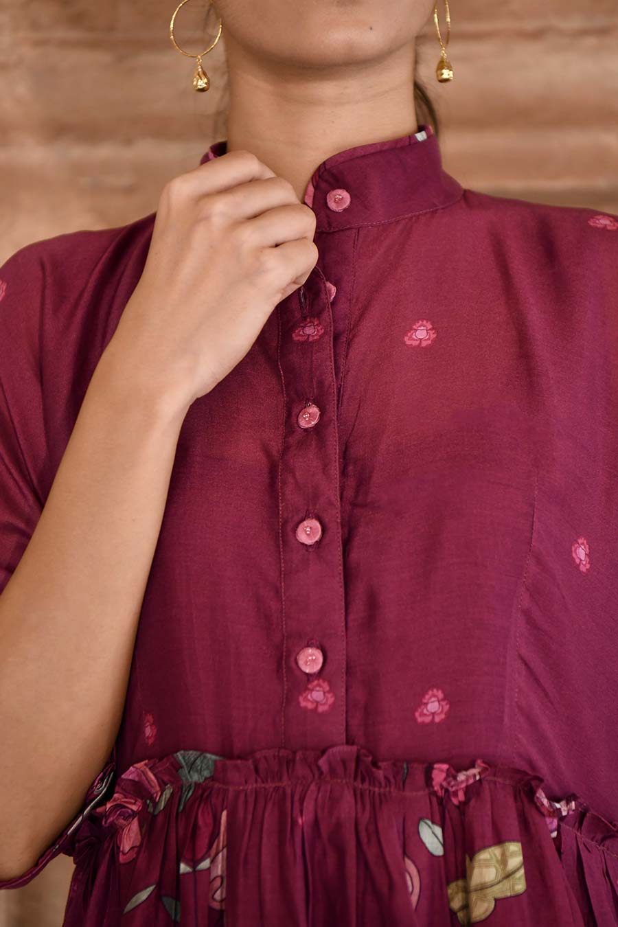 Mahogany Wine Chanderi Kurta & Pant Set