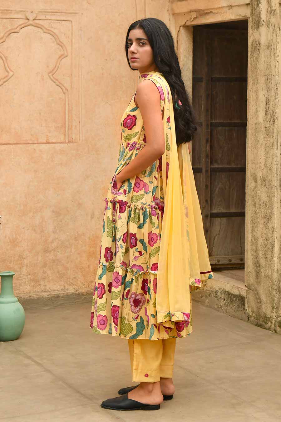 Grapefruit Yellow Floral Print Kurta Set