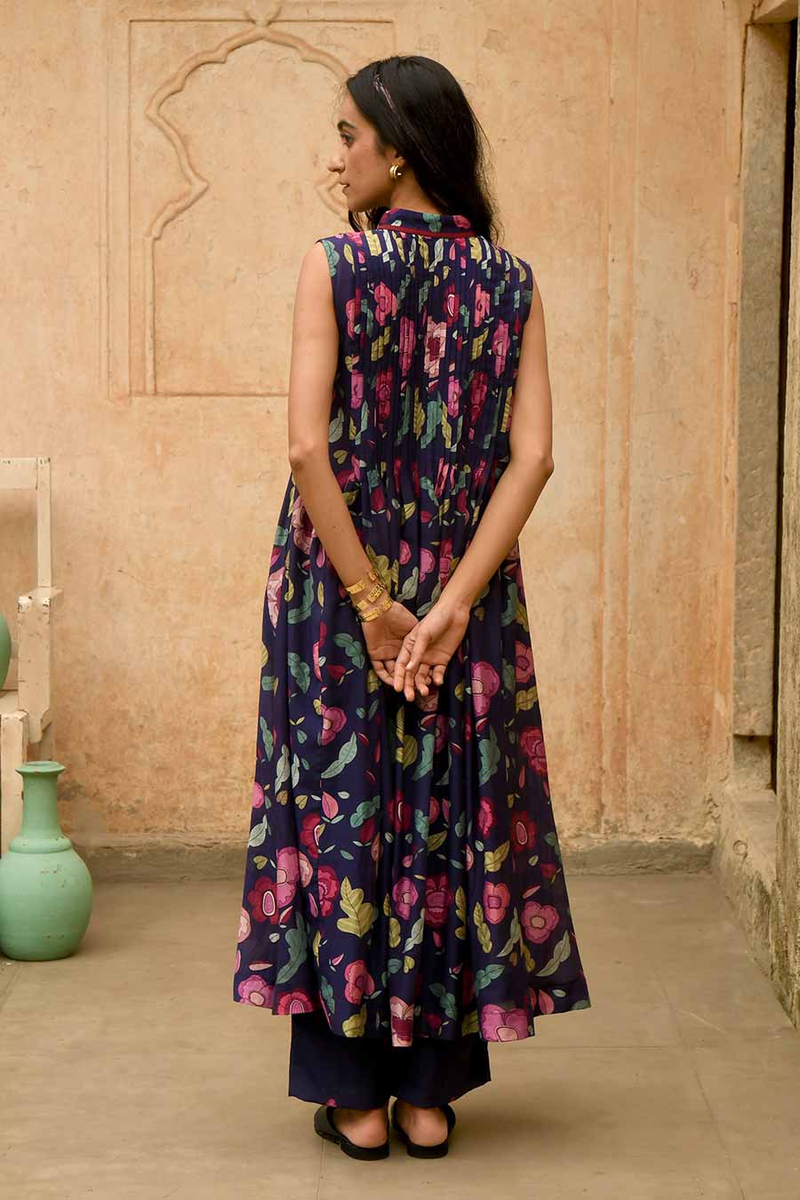 Carnation Blue Printed Chanderi Kurta Set