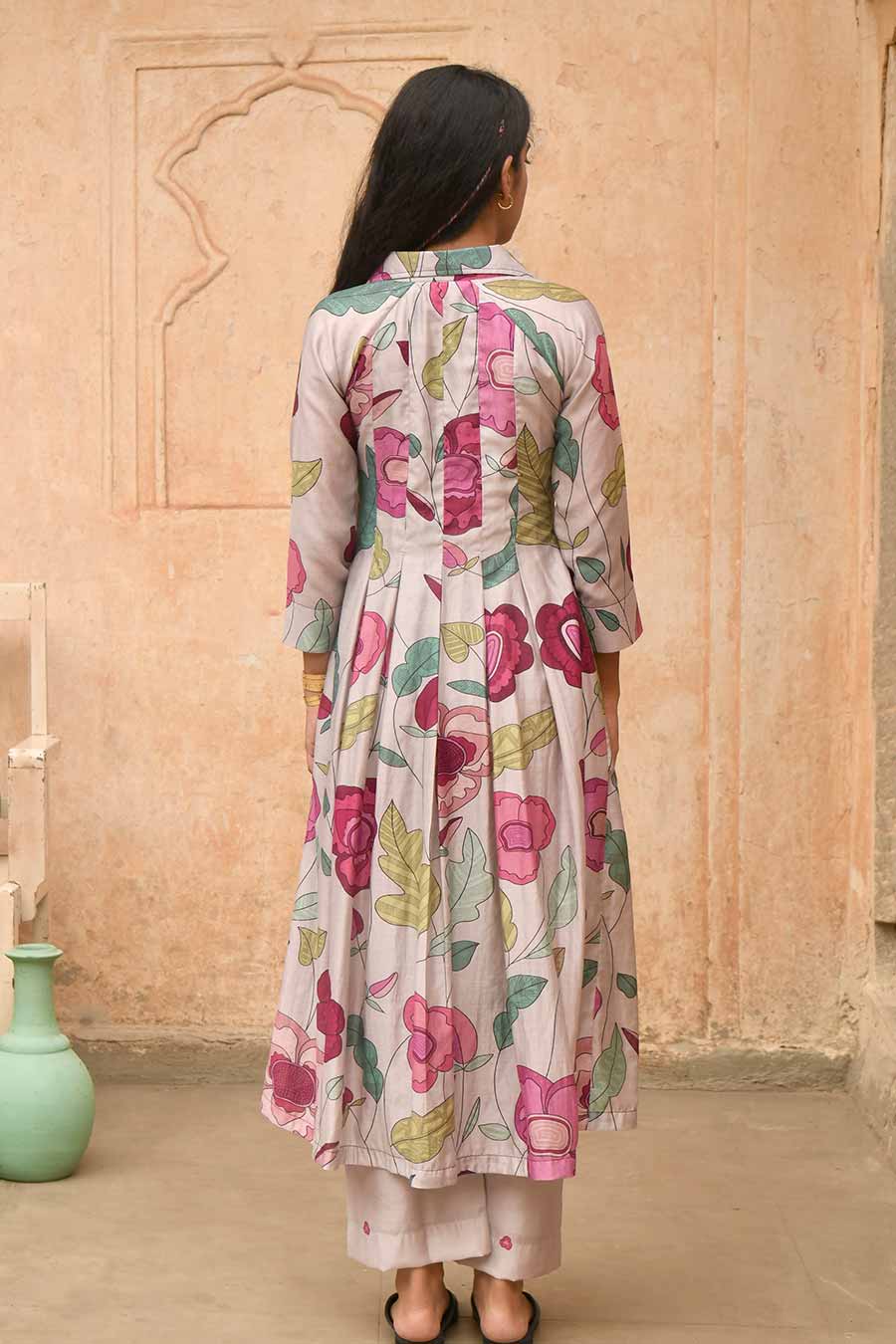 Magnolia Grey Printed Chanderi Kurta Set